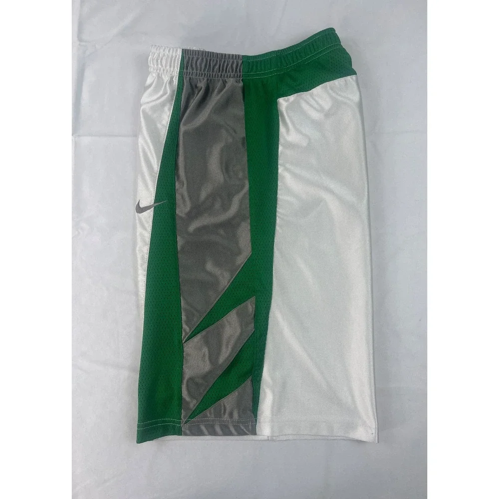 Nike Boys Large 14-16 Basketball Shorts White Green Grey Mesh Athletic VINTAGE